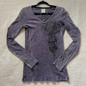 Vocal USA Vintage Deep Lavendar Embellished Long Sleeve Top (size XL)
